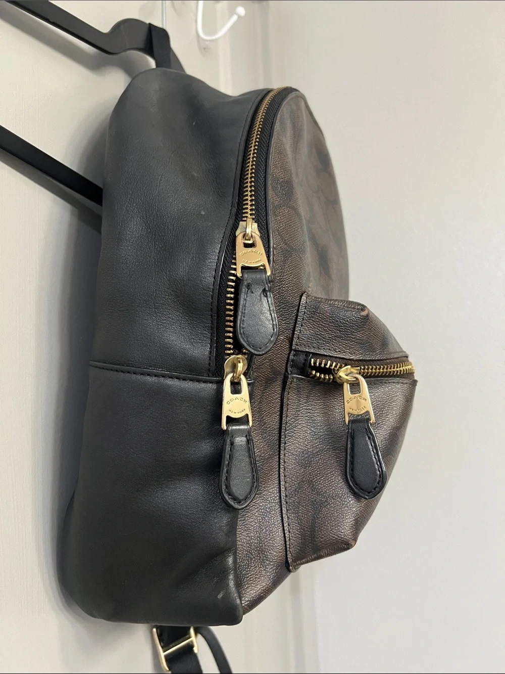 Coach Brown Signature Canvas Backpack with Gold Hardware